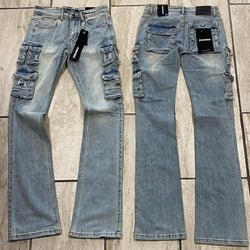 Utility Cargo Stacked Jeans – Light Wash