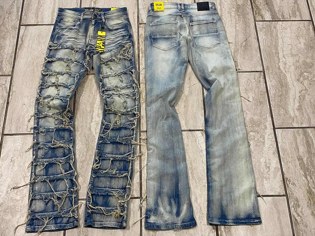 Black Frayed Distressed Stacked Jeans