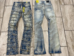 Black Frayed Distressed Stacked Jeans