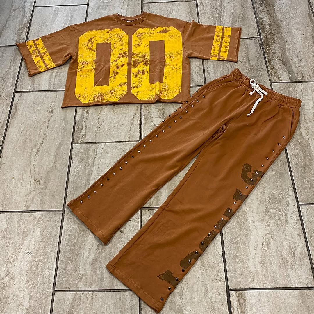 Crop Sweater Shirt with Baggy Pants Set